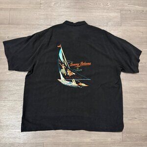 Tommy Bahama Shirt Mens XXL Sails Call Black 100% Silk Embroidered Hawaiian  Des